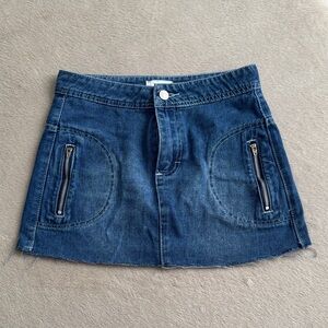Denim Mini Skirt with Zipper Pockets